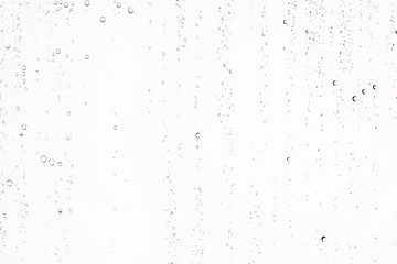 white isolated background water drops on the glass / wet window glass with splashes and drops of water and lime, texture autumn background