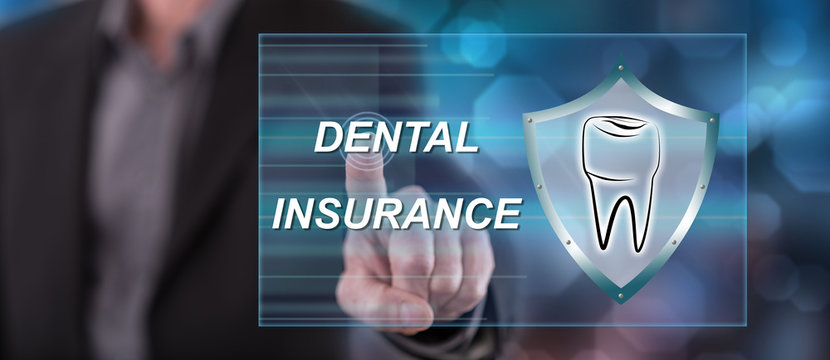 Man touching a dental insurance concept