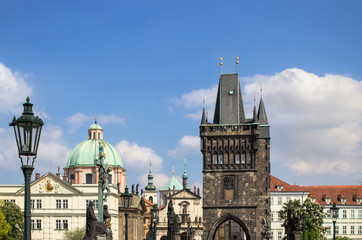 Saint Francis of Assisi church and Charles Bridge in Prague