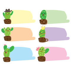 cute cartoon cactus character and bubbles chat collection