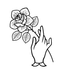 Rose tattoo with hand Isolated vector illustration.