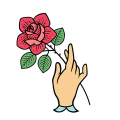 Rose tattoo with hand Isolated vector illustration.