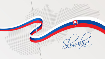 Wavy national flag and radial dotted halftone map of Slovakia
