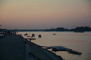 Obraz premium sunset on river in europe
