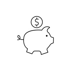 Piggy Bank. Fully scalable vector icon in outline style. Thin line bill dollar can be used for web and mobile. Trendy flat ui sign design, graphic pictogram.