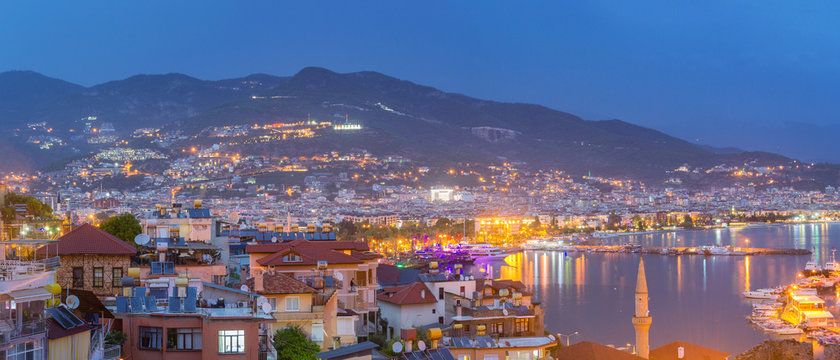 Panorama of Alanya at Night - Turkey