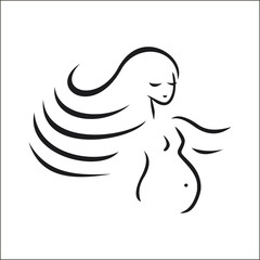 pregnant girl vector drawn by outline