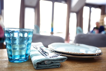 outdoor cafe / table and serving in an outdoor cafe in Paris, France, summer meal outdoors