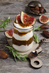 Traditional natural yogurt with jam