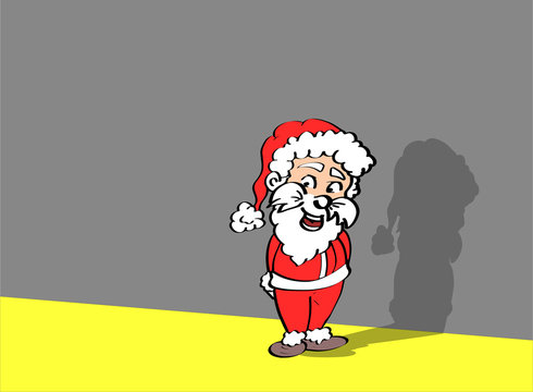 Volledige gekleurde illustratie van kerstman tegen een kleurige achtergrond. Leuk voor een kerstkaart. Grappige cartoon stijl - ingekleurde lijntekening. 