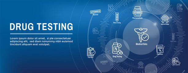 Drug Testing and Process Web Header Banner w Icon Set