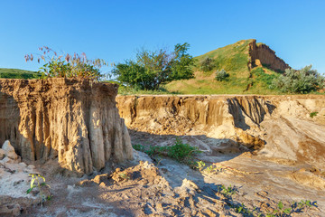 The sandy soil with erosion processes