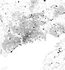 Cartina di Brest, Francia, vista satellitare, mappa in bianco e nero. Stradario e mappa della città