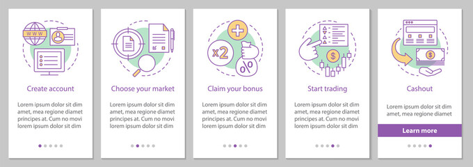 Naklejka premium Internet trading onboarding mobile app page screen with linear c
