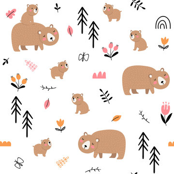 Seamless background with bear family