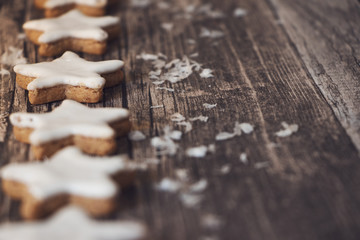 christmas cinnamon star on brown wooden background