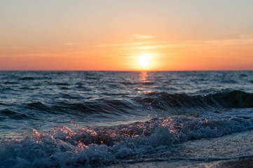 Orange sunset at sea