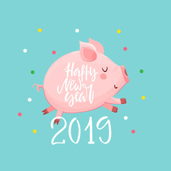 New Year background with text and pig