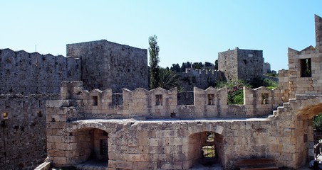View of the walls of the old town, Rhodes, Greece.