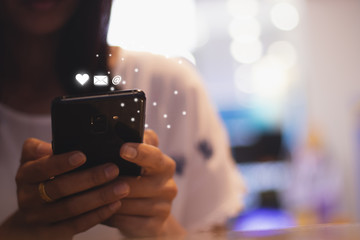 beautiful Asia woman ,people using social media,smart phone,mobile phone working with fun and happiness in free time.