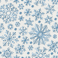 Seamless embroidery snowflakes background.