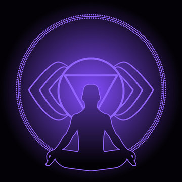 Silhouette of man with symbols of chakra