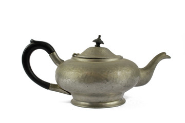Quirky Vintage Antique Silver Kettle Teapot on White Background