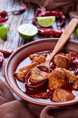 Carne Adobada in a bowl, close-up
