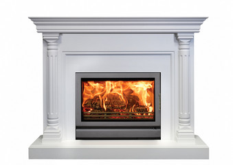 White classic fireplace isolated on white background