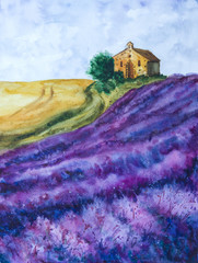 Lavender field watercolor