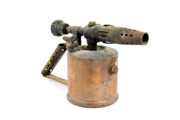 Vintage Brass Fire Blowtorch Flame Thrower On White Background