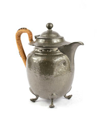 Quirky Vintage Antique Silver Kettle Teapot on White Background