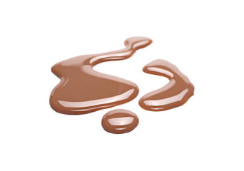 Spilled chocolate milk puddle isolated on white background