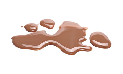 Spilled chocolate milk puddle isolated on white background