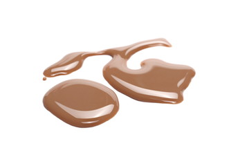 Spilled chocolate milk puddle isolated on white background
