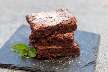 fresh homemade fudgy chocolate brownie / hausgemachter brownie