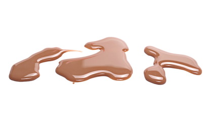 Spilled chocolate milk puddle isolated on white background