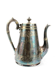 Quirky Vintage Antique Silver Kettle Teapot on White Background