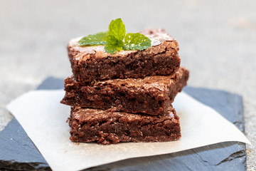 fresh homemade fudgy chocolate brownie / hausgemachter brownie