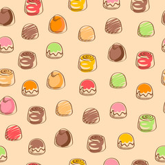 Chocolate bonbons colorful seamless pattern.