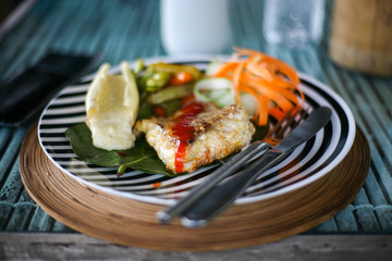grilled salmon steak with vegetables