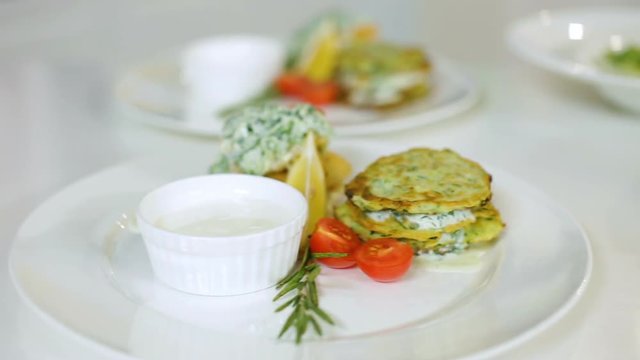 okroshka and draniki delicious hot lunch presentation