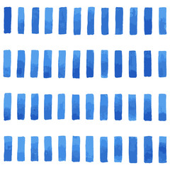 Hand painted geometric background with rows of bricks in blue. Seamless vector pattern