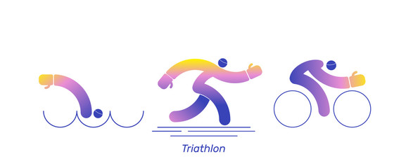 Triathlon activity vector sport bike. Logo run swim runner.Icons - swimming, running, bike. Sports pictogram set. Isolated  logo background.Web banner.Gradient color