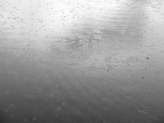 Rain drops in the water