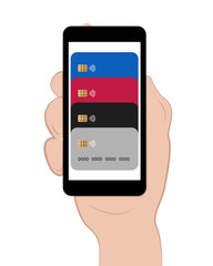 Credit cards on phone vector illustration 