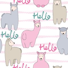 hand drawn vector seamless pattern with llamas © Tapilipa