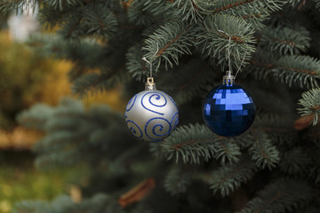 Crystal balls on a Christmas tree.