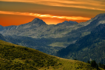 Sunset in the valley of aran de Lleida