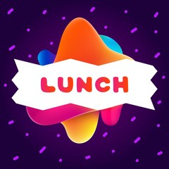 Colorful gradient flyer for cafe on bright background with lunch quote. Composition of multi-colored gradients and fluid abstract shapes.